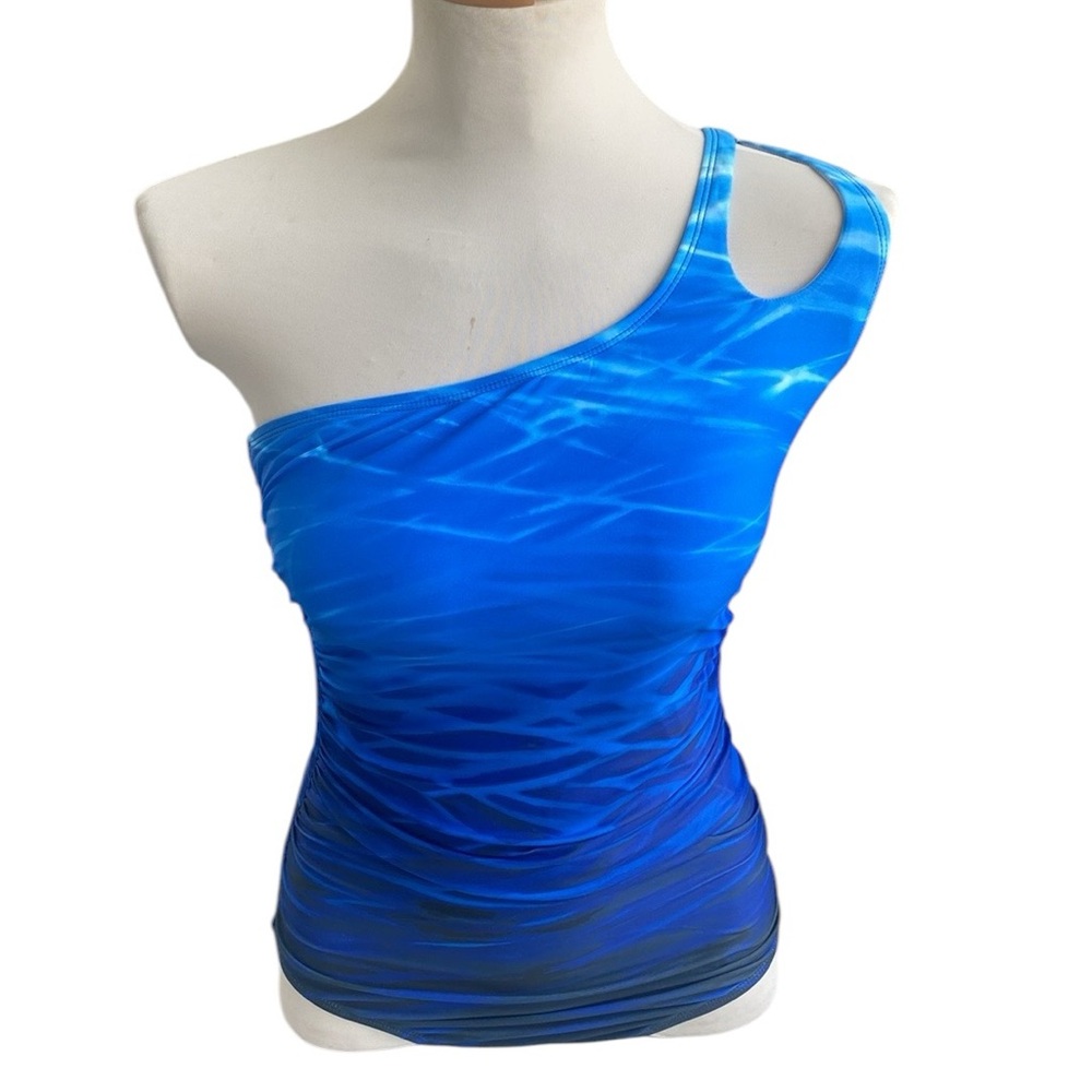 Holipick womens blue Classic One shoulder one Piece Swimsuit medium NWT